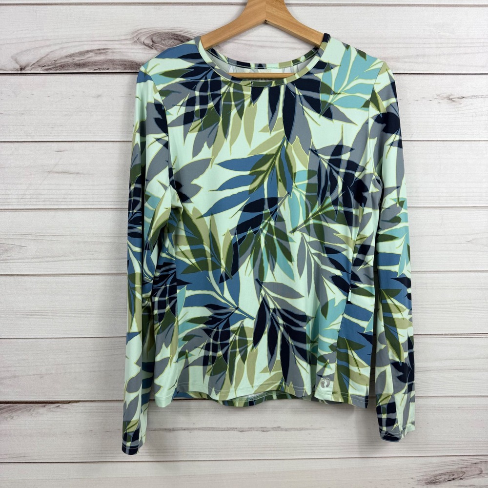 Hang Ten Women's M Long Sleeve Leaf‎ Print Top Activewear Athletic Shirt
